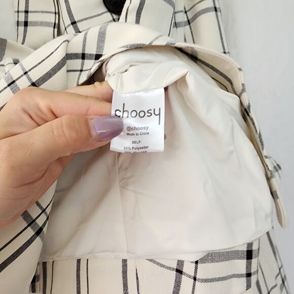 Choosy Blazer Jacket NWT 4 Ivory Cream Plaid Bossgirl Preppy Career Mobwives - Picture 9 of 11